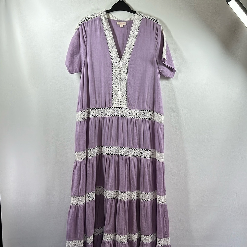 Pink Chicken New York Tiered Lace Trim Maxi Dress, S